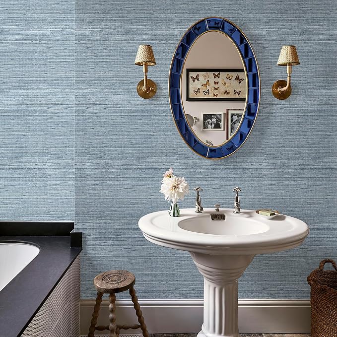 HueBurst Grasscloth Peel and Stick Wallpaper 17.3" x 394" Blue Textured - Image 6