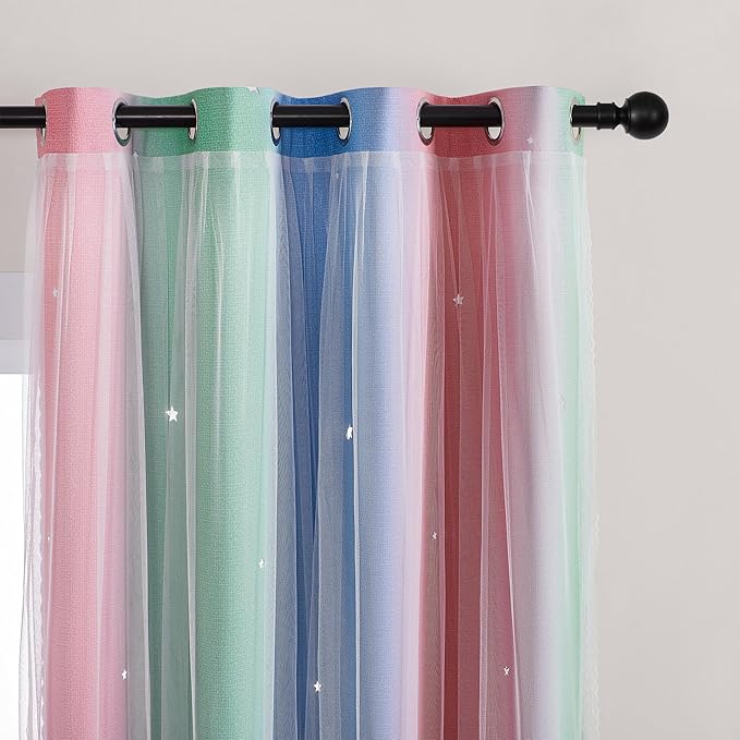 XiDi Pink & Rainbow Curtains for Kids & Girl Bedrooms - Image 2