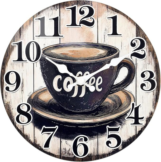 Large Kitchen Wall Clock, Vintage Coffee Sign Decor Wall Clocks Battery Operated by HorizentWallClock