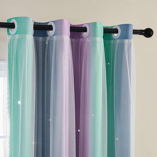 XiDi Curtains for Bedroom Decor, Rainbow Purplgreen grey34/54 by Addsomecolortolife