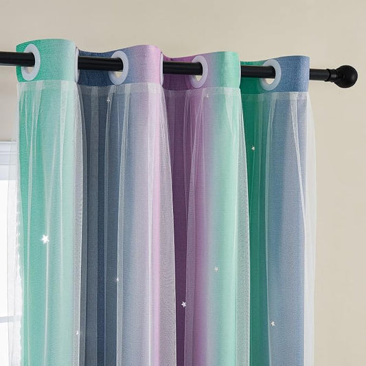 XiDi Curtains for Bedroom Decor, Rainbow Purplgreen grey34/45 by Addsomecolortolife