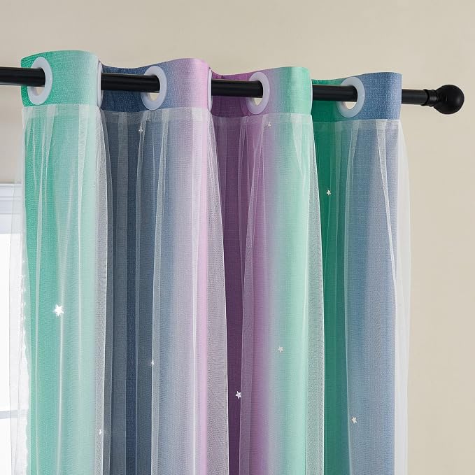 XiDi Curtains for Bedroom Decor, Rainbow Purplgreen grey52/90 - Image 2