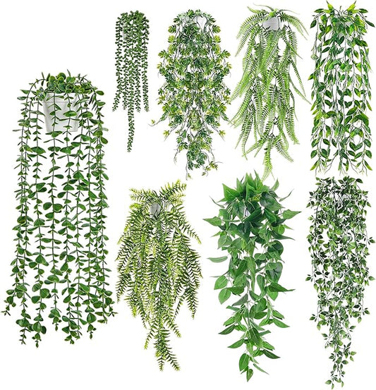Der Rose 8Pcs Fake Plants Hanging Artificial Ivy Vine Faux Eucalyptus Hanging by DerRose