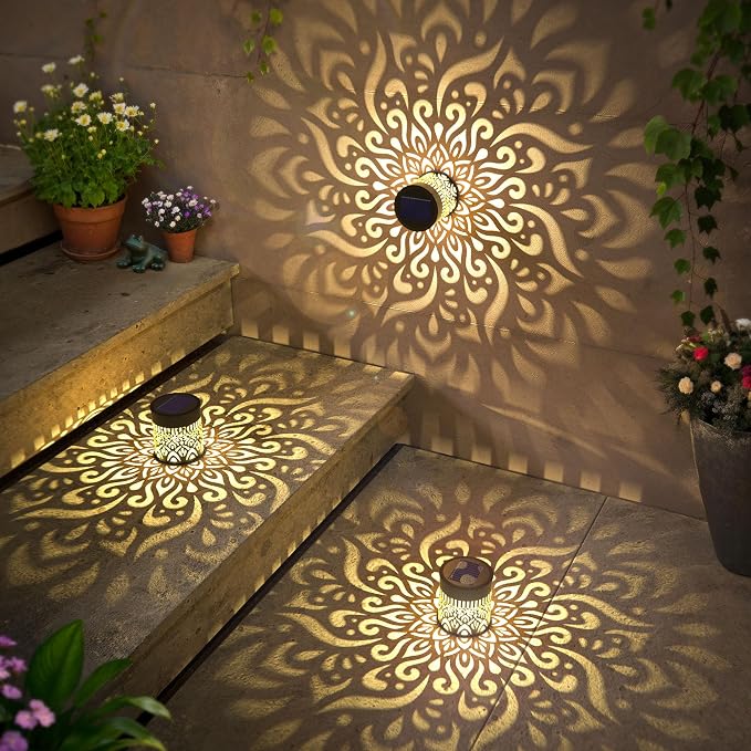 4 Pack Large Solar Fence Lights Metal Solar Powered Outdoor Wall Deck Step - Image 5