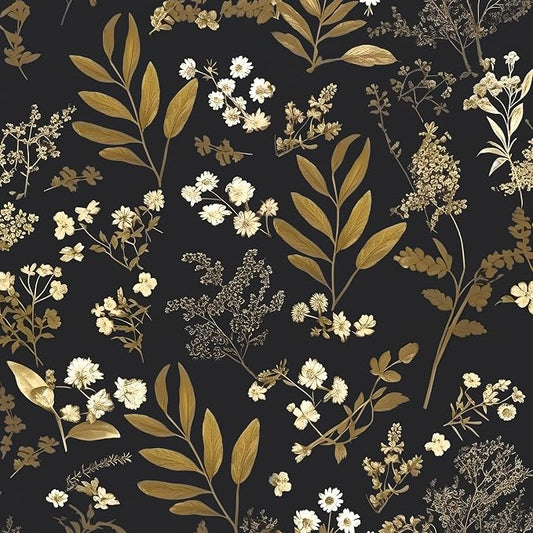 Laatse Leaf Wallpaper Peel and Stick Dark Floral Wallpaper 17.5in x 197in by Laatse