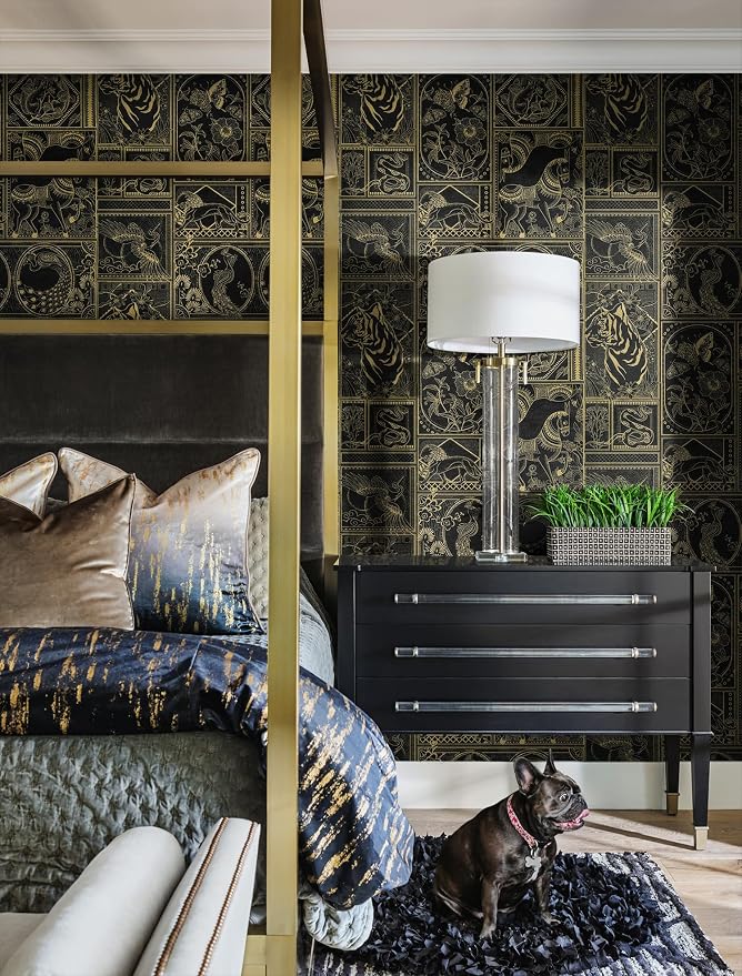 Erfoni 394"x17.7" Vintage Peel and Stick Wallpaper Black and Gold Contact Paper - Image 5