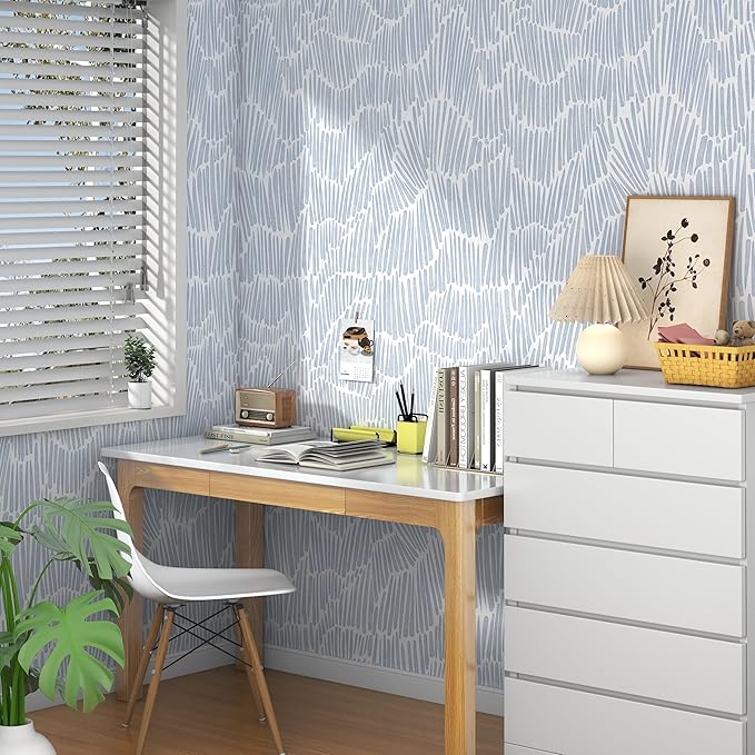 Theper Blue Modern Striped Wallpaper Peel and Stick Wallpaper Boho 17.3"×787" - Image 6