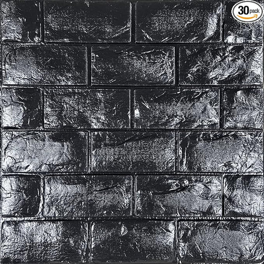 YU LI 3DH 3D Wall Panels Peel and Stick 30PCS Black Foam Brick Wallpaper by YULI3DH