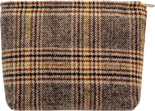 Makeup Bags for Purse Zipper Cosmetic Pouch Large Travel Canvas Make Up Organizer Tool Pouch for Women and Girls,Plaid Brown