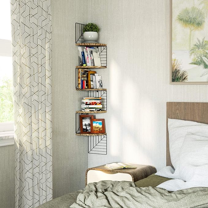 Love-KANKEI Corner Shelf Wall Mount of 5 Tier Rustic Wood Floating Shelves Wall - Image 4