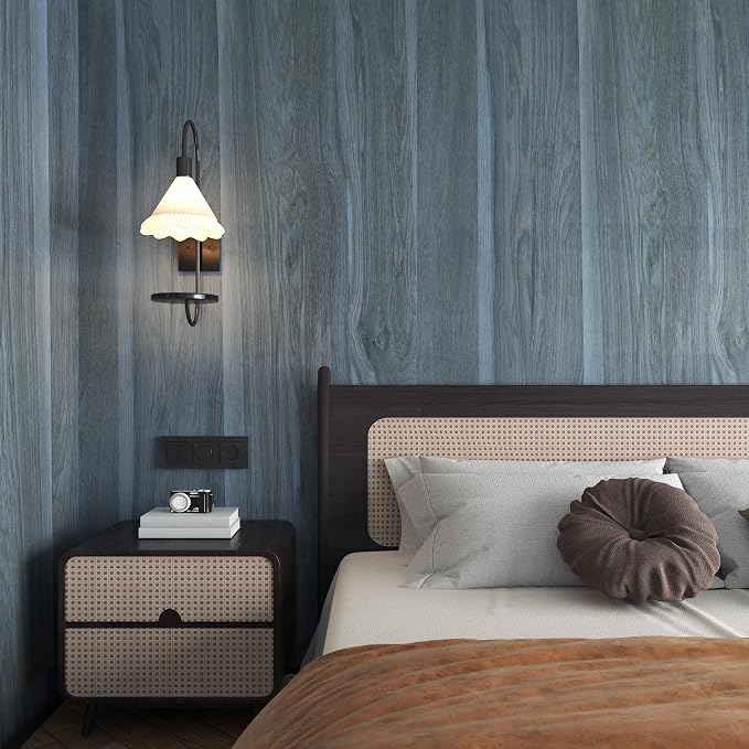 BOMENG Large Blue Wood Grain Contact Paper Peel Stick Waterproof Oak Wood Look - Image 2