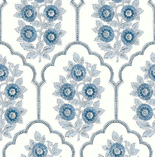 NuWallpaper x Society Social Floral Bazaar Delft Blue Peel and Stick Wallpaper by NuWallpaper