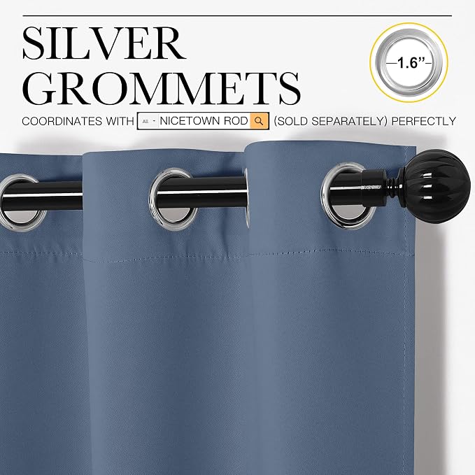 NICETOWN Stone Blue Room Darkening Curtain Panels 78" Length - Image 3