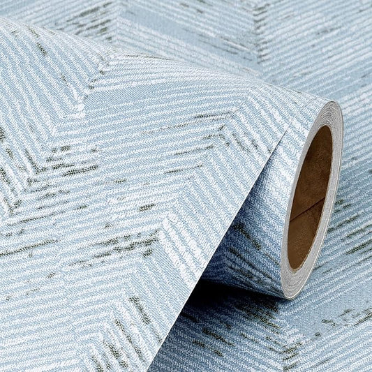 Livelynine 15.8x197 Blue and White Grass Cloth Wallpaper Peel and Stick Contact by Livelynine