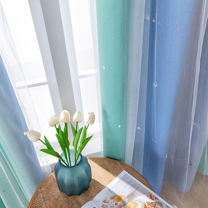 XiDi Curtains for Bedroom Decor, Rainbow BluGrenGrey-34-45 - Image 4