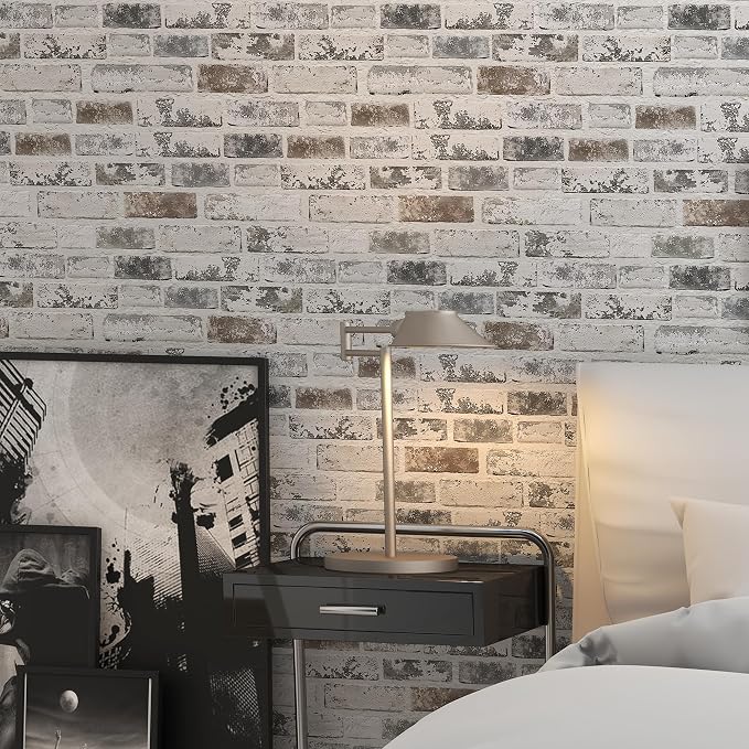 Brick Wallpaper Peel and Stick Wallpaper 17.3"x393" Grey and White 3D Brick - Image 7