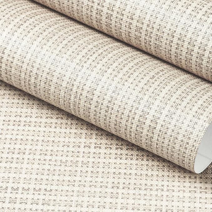 FunStick Beige Weave Grasscloth Peel and Stick Wallpaper Textured Wallpaper by FunStick