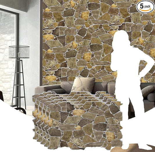 Dundee Deco 3D Wall Panels Faux Stone PVC Brown, 3.2 ft X 2.1 ft, Interior by DundeeDeco