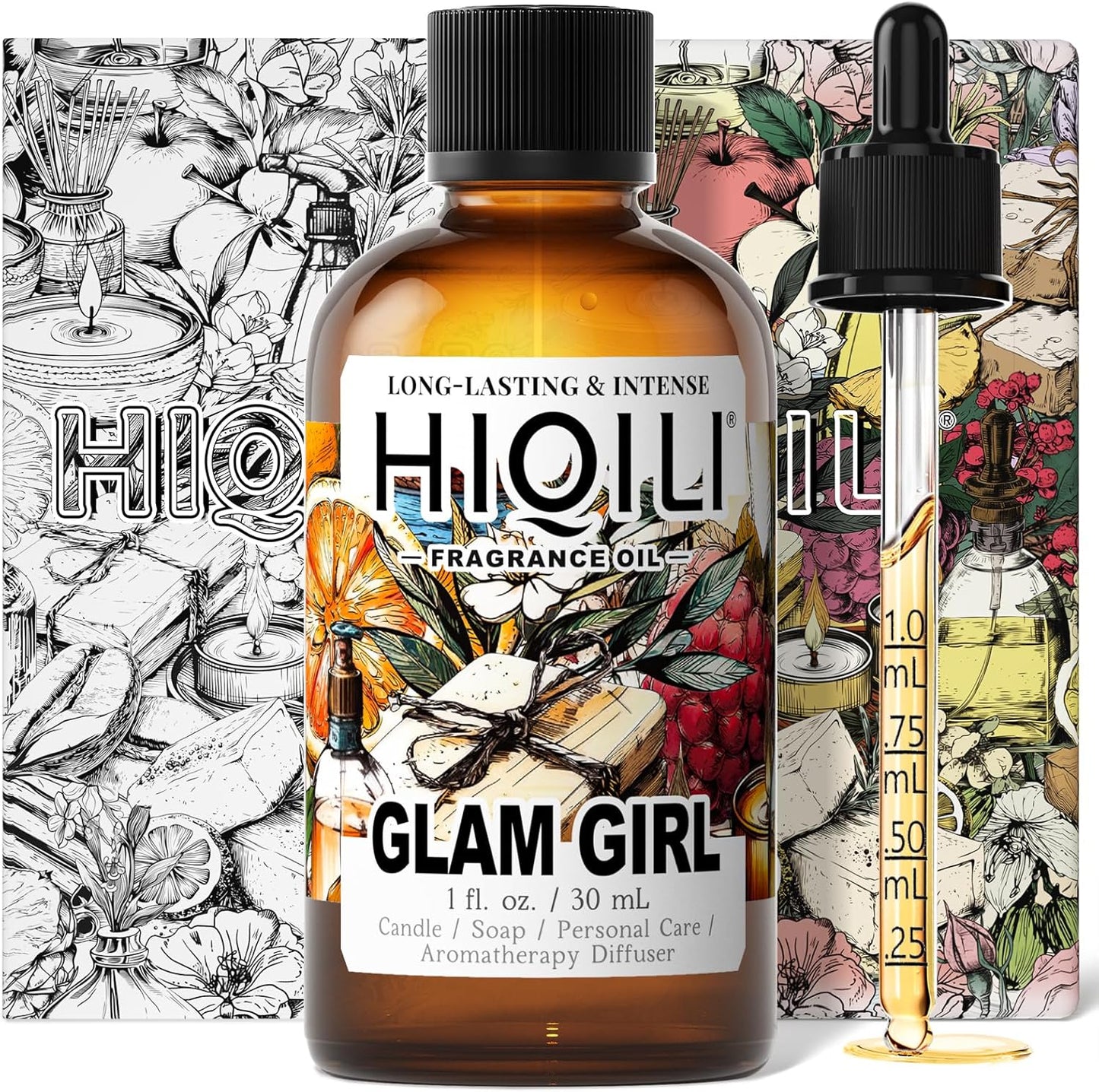 HIQILI Glam Girl Fragrance Oil for Candle, Soap, Inspired by Her-rera G.Girl, Perfume Making, Essential Oil Diffuser, Long Lasting Scents for Hair & Skin - 1 Fl Oz