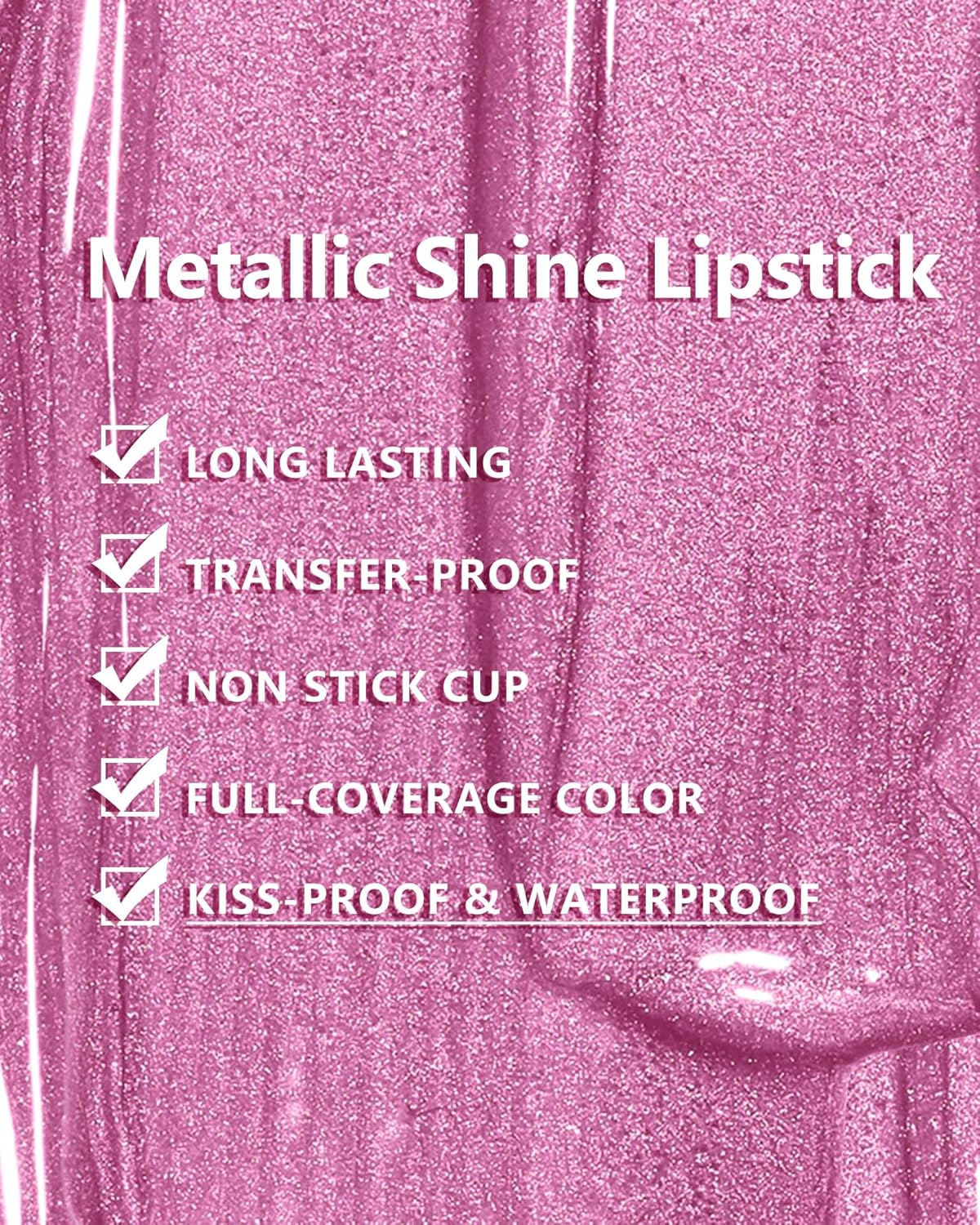 MAKI YIKA Pink Lipstick for Women Metallic Lipsticks Glitter Long Lasting Lipstick No Smudge No Transfer Liquid Lip Gloss (BR012 Paradise)