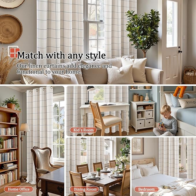 Lajode Navy Blue Plaid Curtains Pattern Printed 90 Inches Long - Image 4