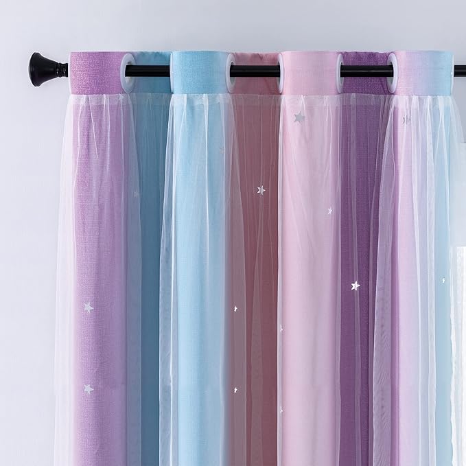 XiDi Curtains for Bedroom Decor, Rainbow Pink Purple/52/45 by Addsomecolortolife