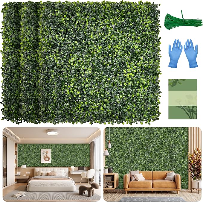 Artificial Grass Wall Panel Screen: 10"x10" 24P UV-Anti Faux Boxwood Panels by BHXCL
