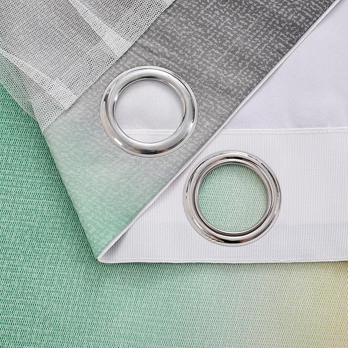 XiDi Curtains for Bedroom Decor, Rainbow GreenYellowGrey52/54/1 - Image 5