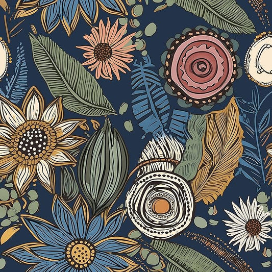 Blue Wallpaper Peel and Stick, Vintage Boho Floral Contact Paper 17.5" x 118" by Laatse