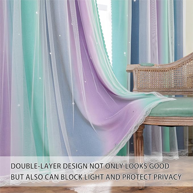 XiDi Purple Grey Curtains for Kids Bedroom, Princess Room Decor Green Curtain - Image 2