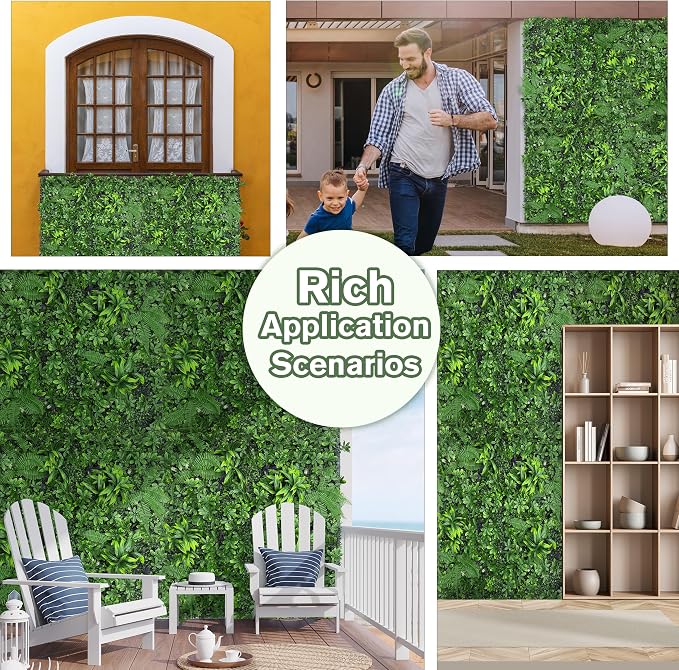 Artificial Green Boxwood Grass Wall Panels: 20"x 20" UV Protected Ivy Privacy - Image 6