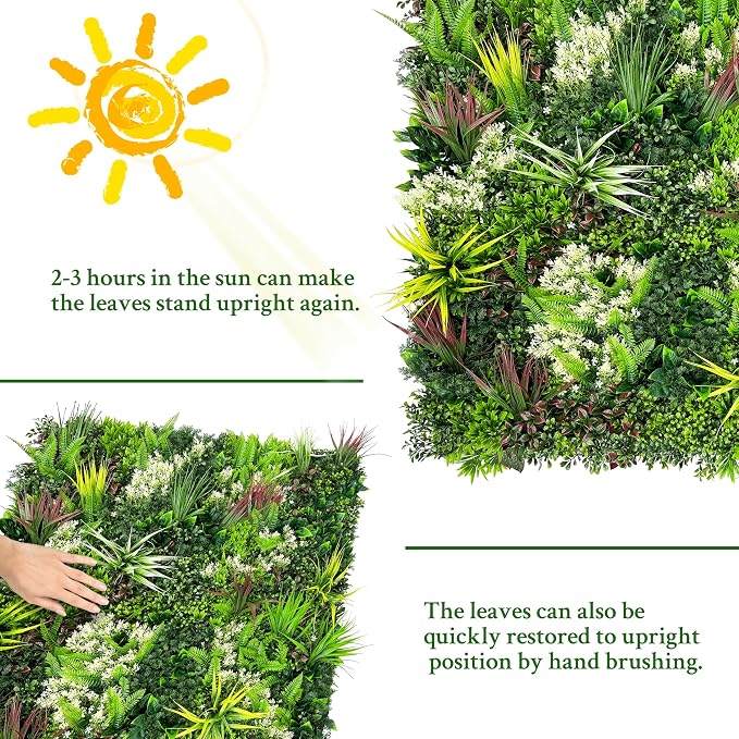 ODTORY Artificial Plant Wall Panels: 20"×20" 4P UV-Anti Faux Grass Wall - Image 7