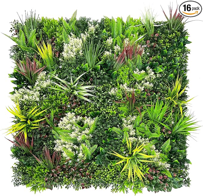 ODTORY Artificial Plant Wall Panels: 20"×20" 16P UV-Anti Faux Grass Wall by ODTORYHOME
