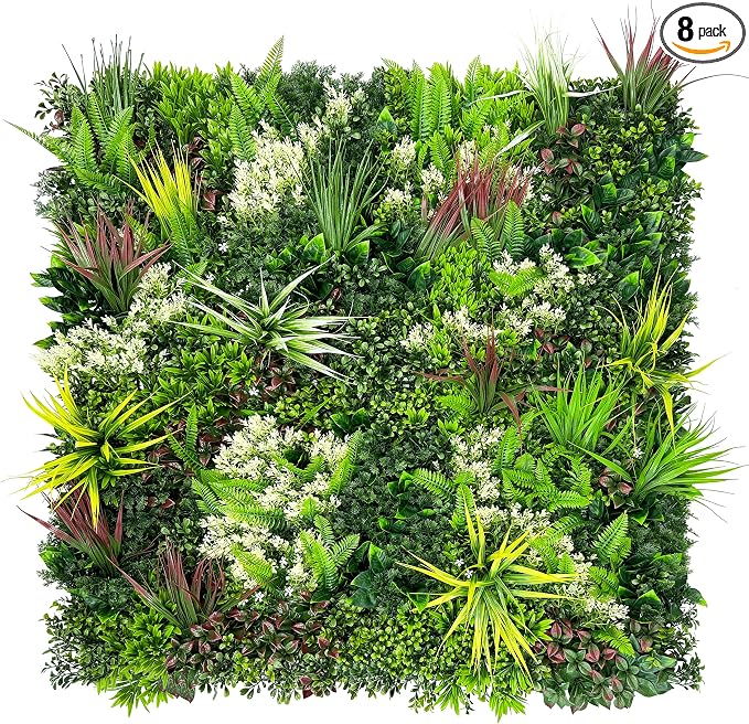 ODTORY Artificial Plant Wall Panels: 20"×20" 8P UV-Anti Faux Grass Wall by ODTORYHOME