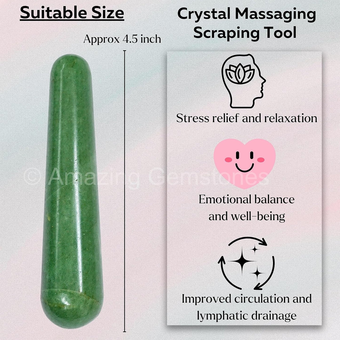 Amazing Gemstone Green Aventurine Crystal Wand Massage Stick - Pelvic Wand Gua Sha for Adults - Crystals and Healing Stones Massage Wands for Adults Gifts (Smooth)